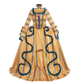 18th Century Inspired Halloweez Yellow Wedding Gown - Striped Grace with Blue Florals - Halloweez
